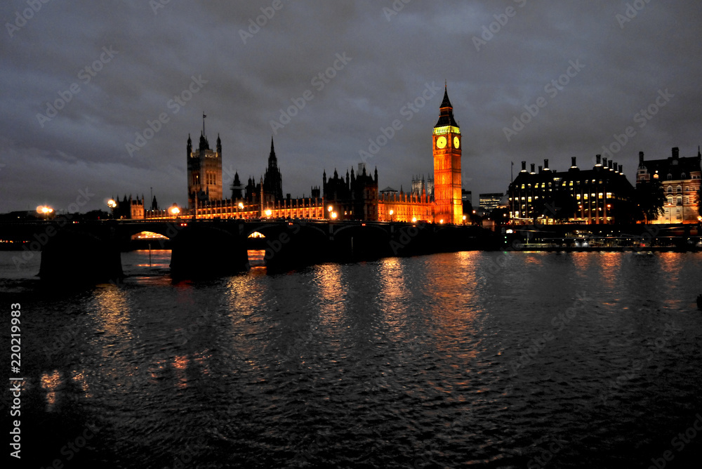 Looking towards the houses of parliament along the river thames