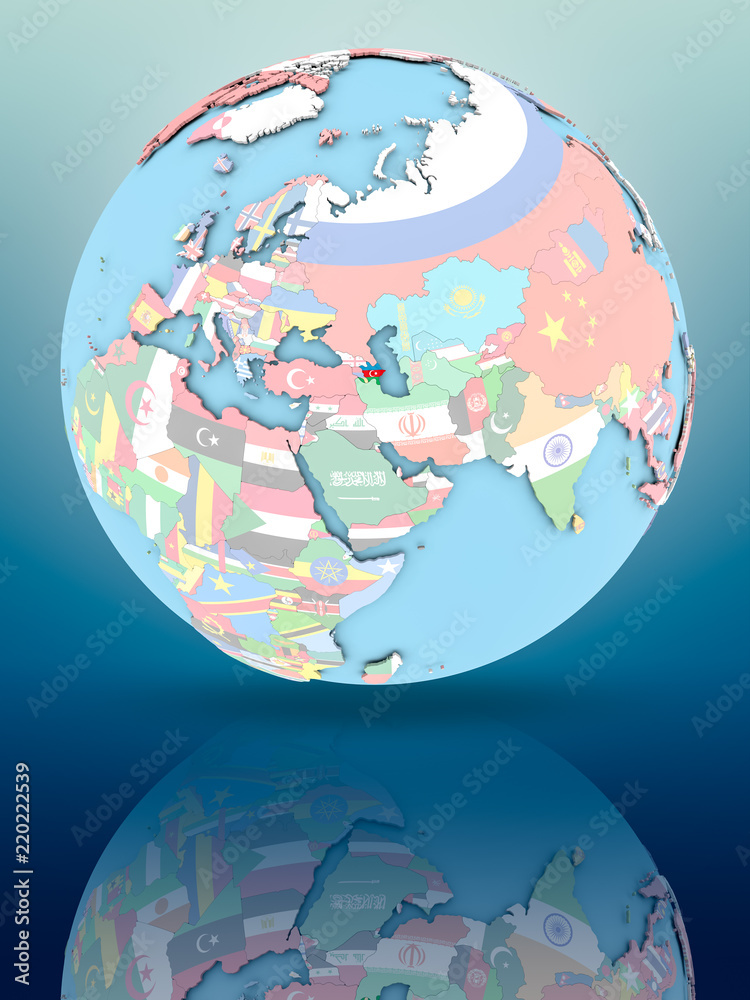 Obraz premium Azerbaijan on political globe with flags