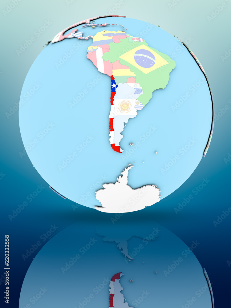 Obraz premium Chile on political globe with flags
