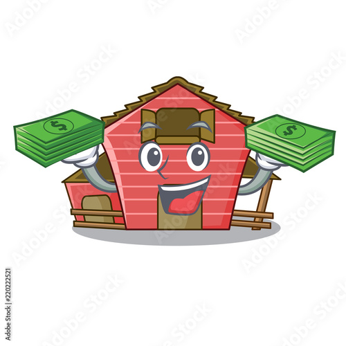 With money spring day with a red barn cartoon