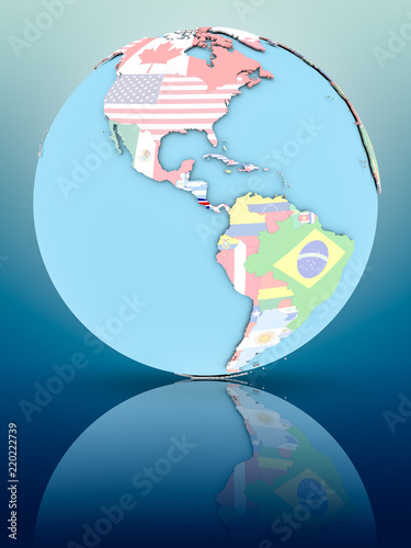 Costa Rica on political globe with flags