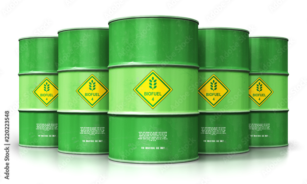 Group of green biofuel drums isolated on white background Group of green biofuel drums isolated on white background