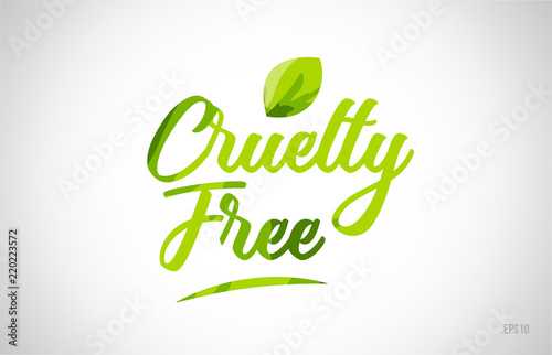 cruelty free green leaf word on white background