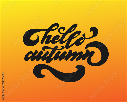 Hello autumn. Hand drawn calligraphy and brush pen lettering. design for holiday greeting card and invitation of seasonal autumn holiday. black on white
