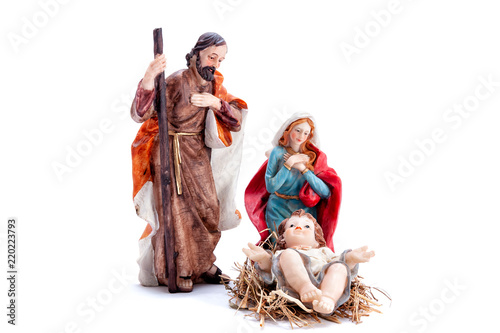 Christmas nativity scene with Holy Family, isolated on white background
