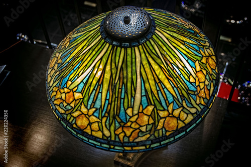 Art Deco Flowers n Grass Glass Lamp