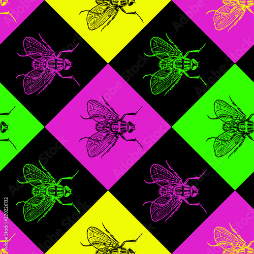 Disco 80s fly vector seamless pattern