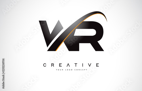 WR W R Swoosh Letter Logo Design with Modern Yellow Swoosh Curved Lines. photo