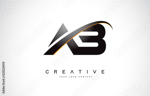 AB A B Swoosh Letter Logo Design with Modern Yellow Swoosh Curved Lines.