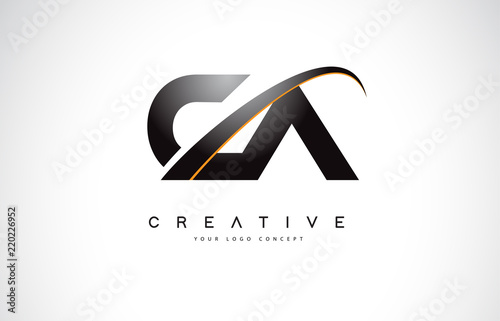 CA C A Swoosh Letter Logo Design with Modern Yellow Swoosh Curved Lines. photo