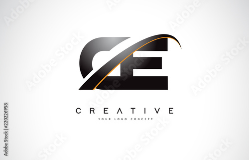 CE C E Swoosh Letter Logo Design with Modern Yellow Swoosh Curved Lines.