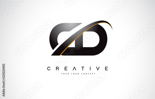 CD C D Swoosh Letter Logo Design with Modern Yellow Swoosh Curved Lines.
