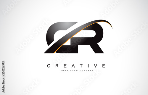 CR C R Swoosh Letter Logo Design with Modern Yellow Swoosh Curved Lines.
