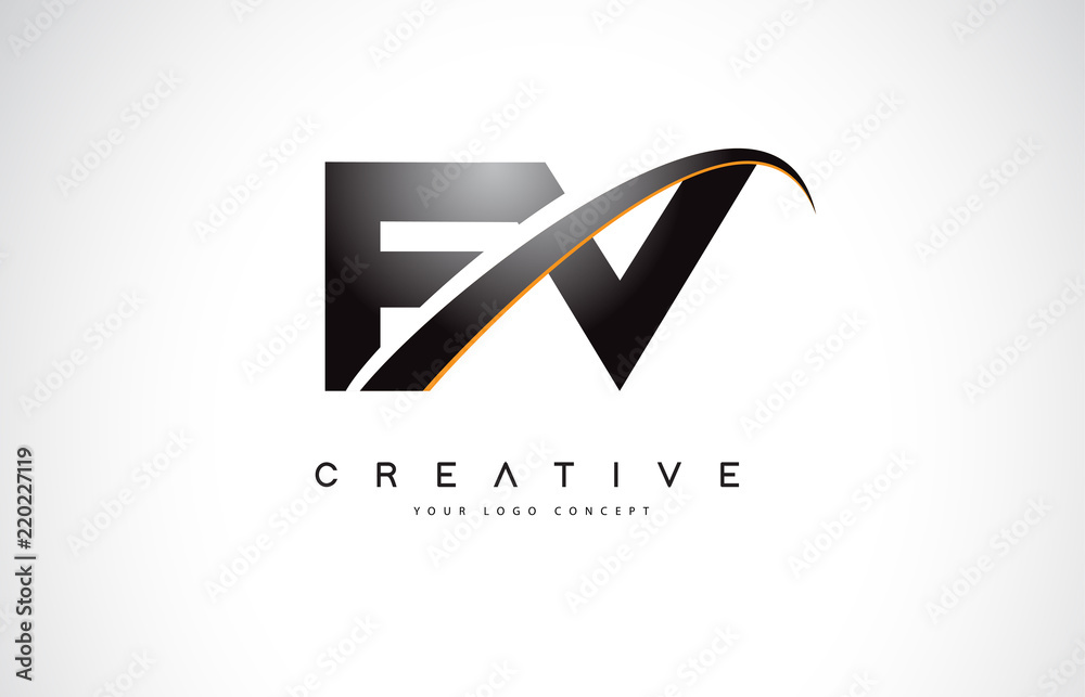 FV F V Swoosh Letter Logo Design with Modern Yellow Swoosh Curved Lines ...