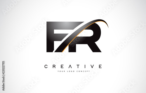 FR F R Swoosh Letter Logo Design with Modern Yellow Swoosh Curved Lines.