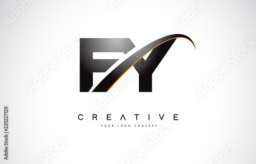 FY F Y Swoosh Letter Logo Design with Modern Yellow Swoosh Curved Lines.