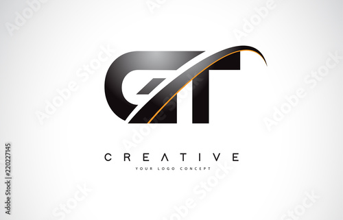 GT G T Swoosh Letter Logo Design with Modern Yellow Swoosh Curved Lines.