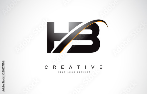 HB H B Swoosh Letter Logo Design with Modern Yellow Swoosh Curved Lines.