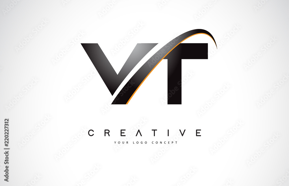 Vektorová grafika „VT V T Swoosh Letter Logo Design with Modern Yellow ...