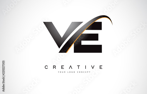 VE V E Swoosh Letter Logo Design with Modern Yellow Swoosh Curved Lines. photo