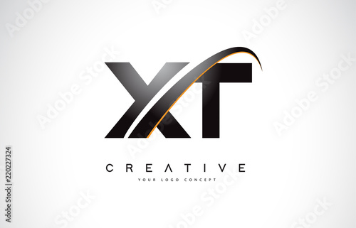XT X T Swoosh Letter Logo Design with Modern Yellow Swoosh Curved Lines. photo