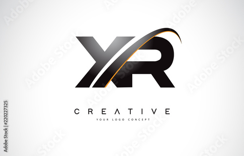 XR X R Swoosh Letter Logo Design with Modern Yellow Swoosh Curved Lines.