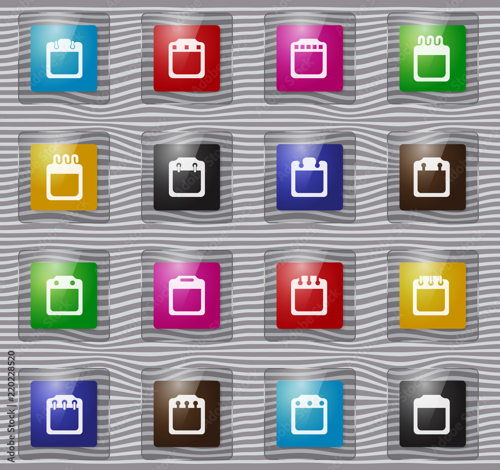 Calendar glass icons set