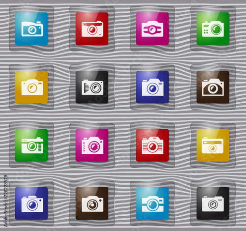 photo camera glass icon set