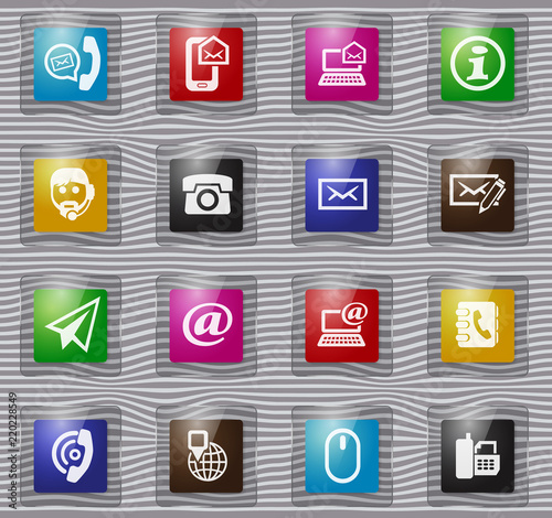 Contact us glass icons set