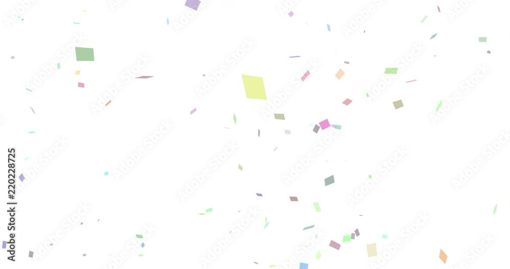 Confetti celebratory explosion with elements on a pastel colors and white background. Confetti falling from a high angle to the bottom. background for celebrations and holidays