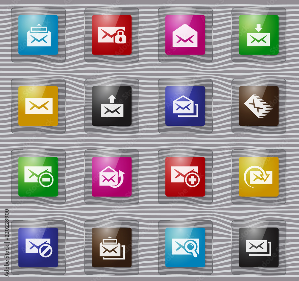 Mail glass icon set Mail glass icon set