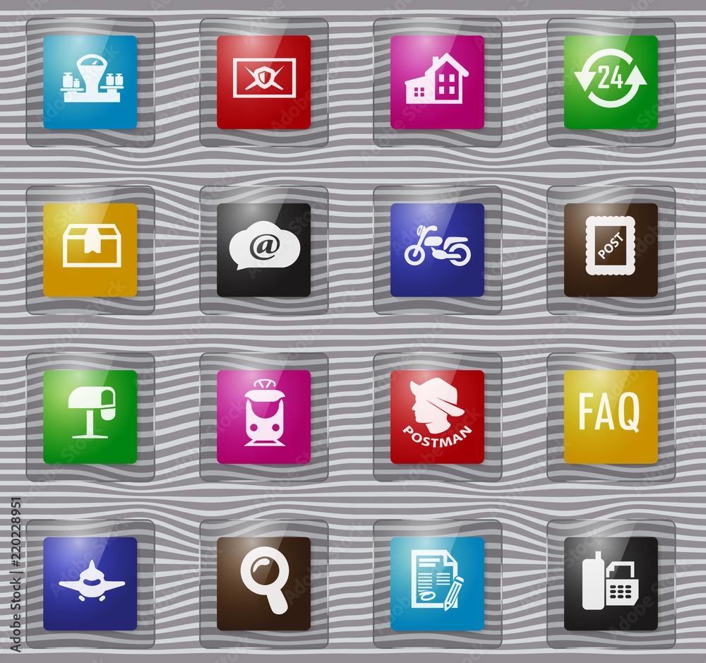 Post service glass icons set Post service glass icons set