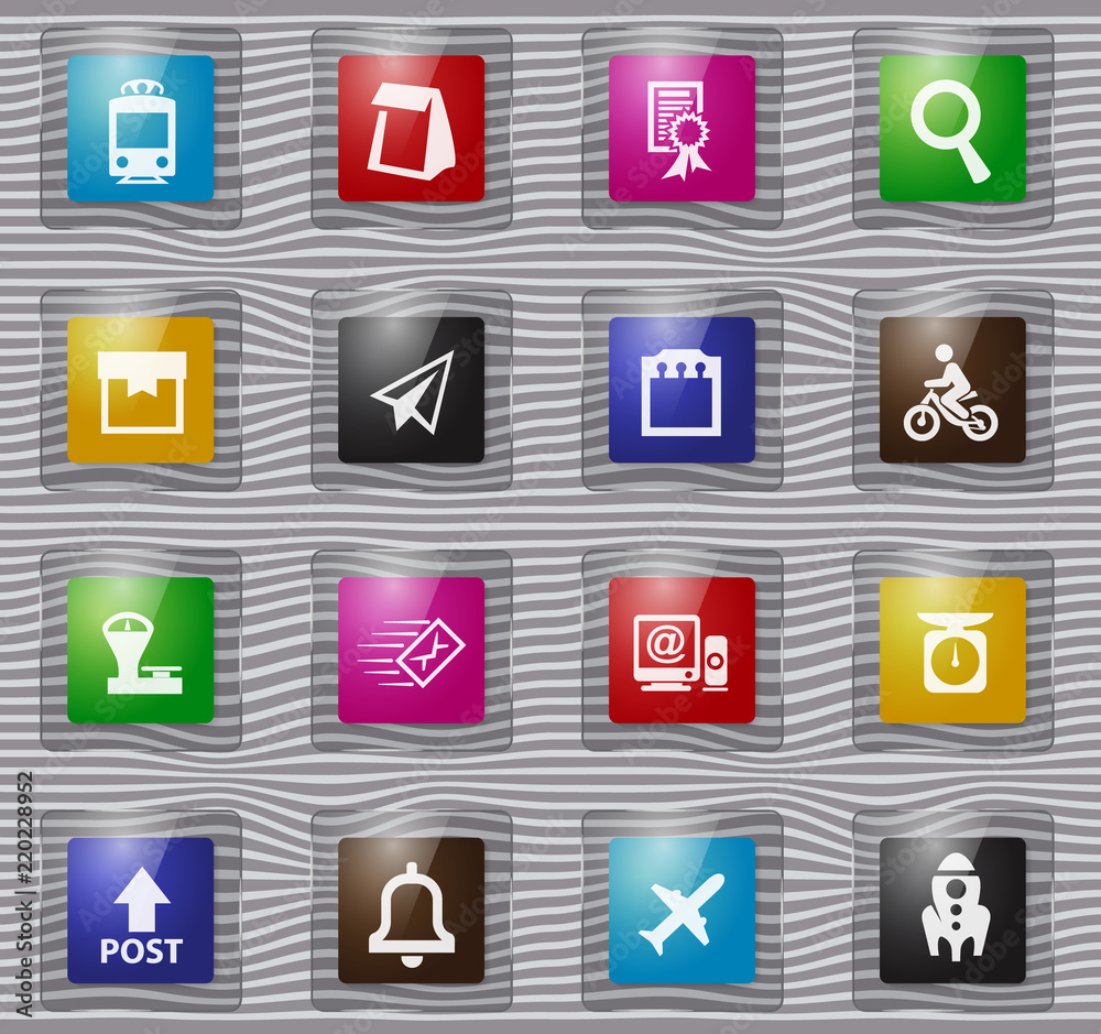 Post service glass icons set Post service glass icons set