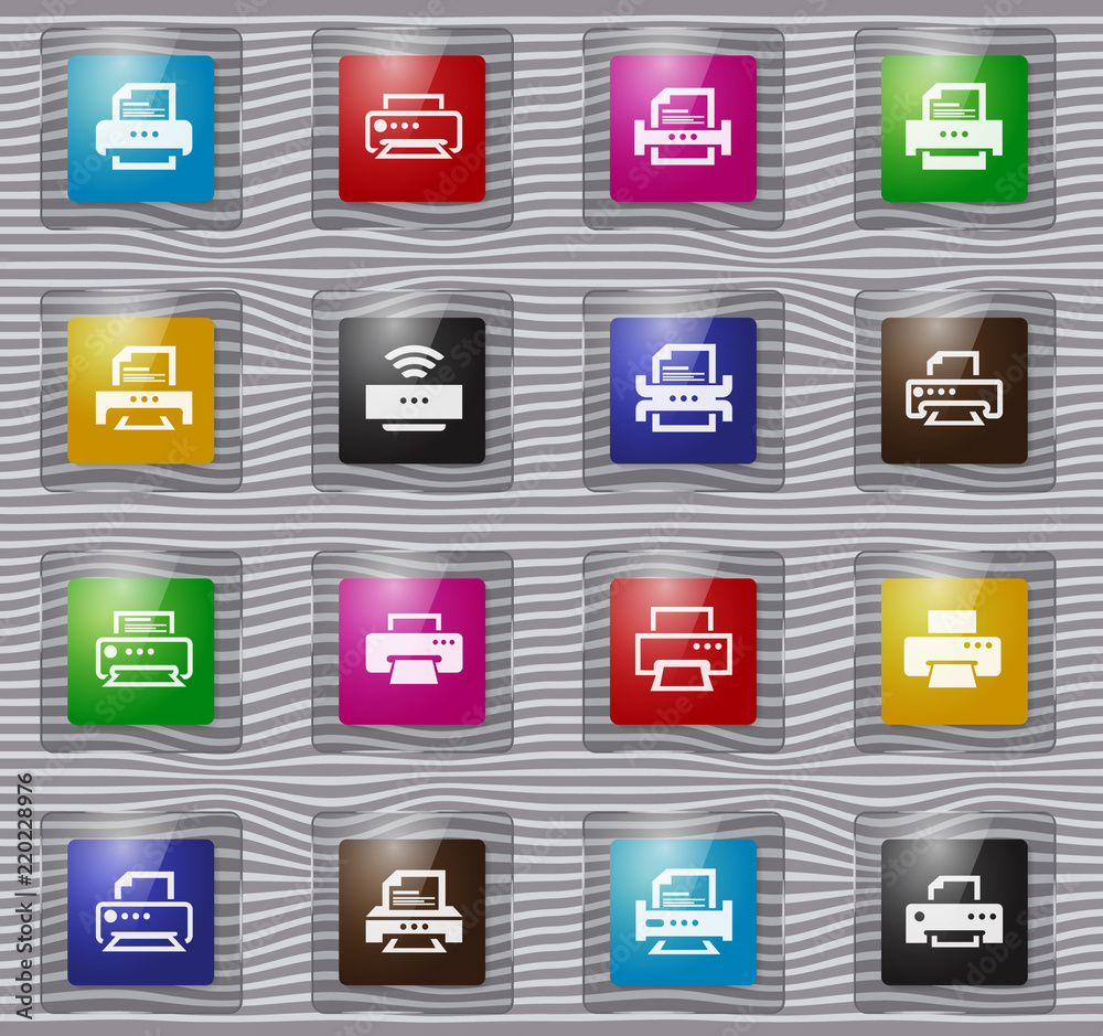 Print glass icons set Print glass icons set