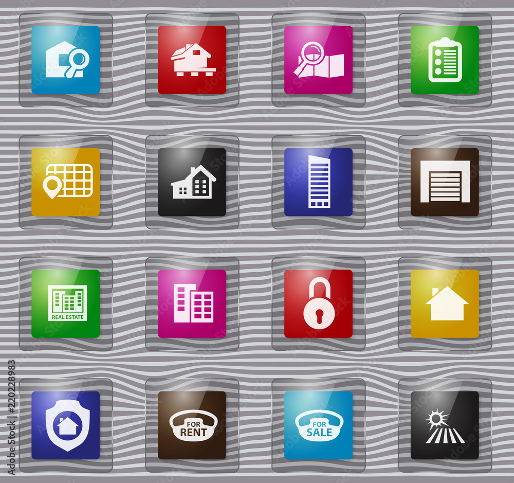 Real estate glass icons set Real estate glass icons set