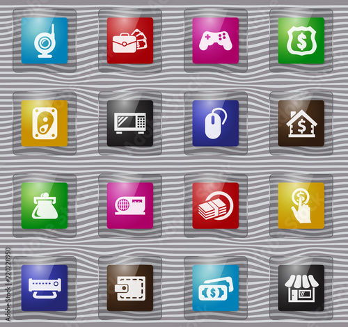 Pawn shop glass icons set