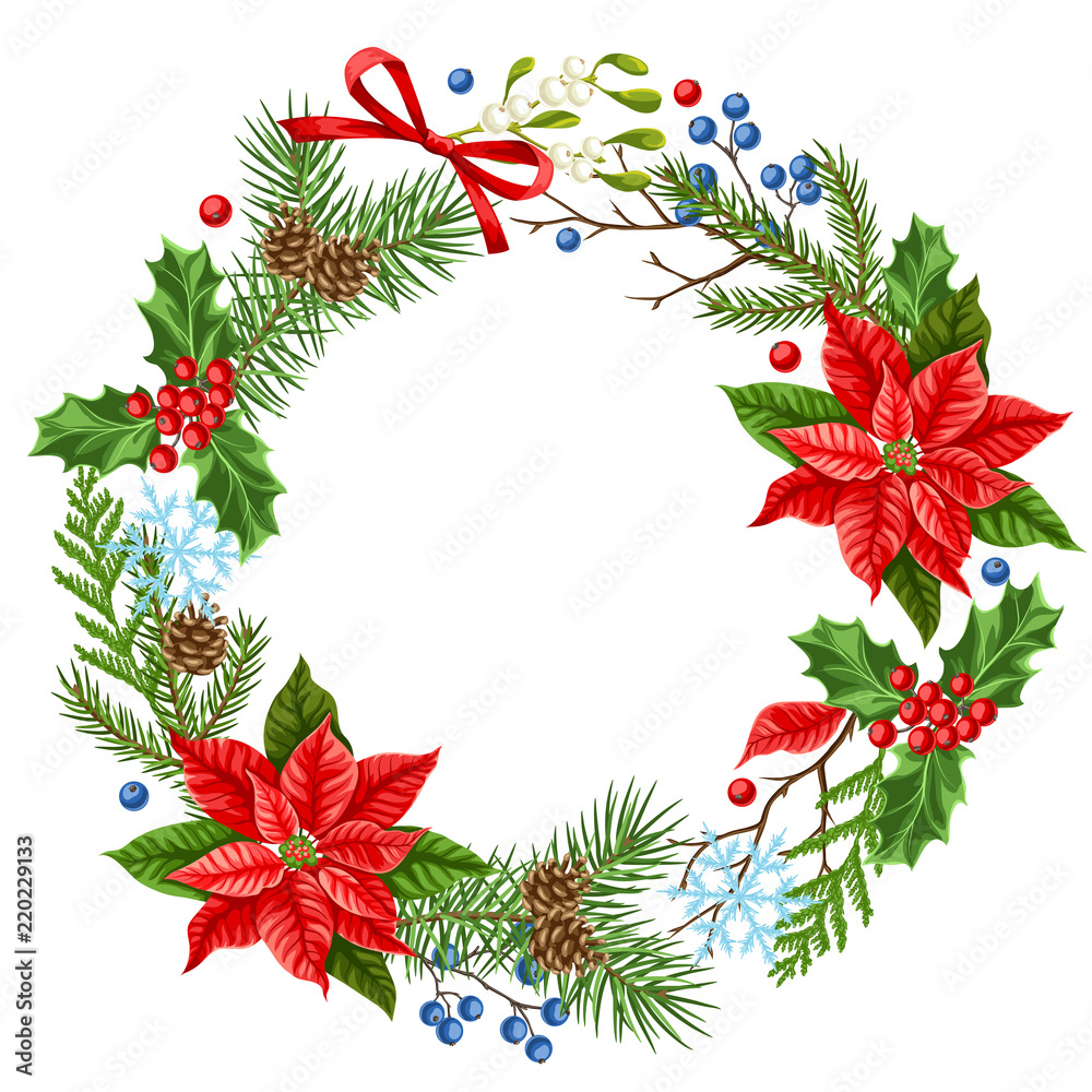 Naklejka premium Decorative frame with winter plants.