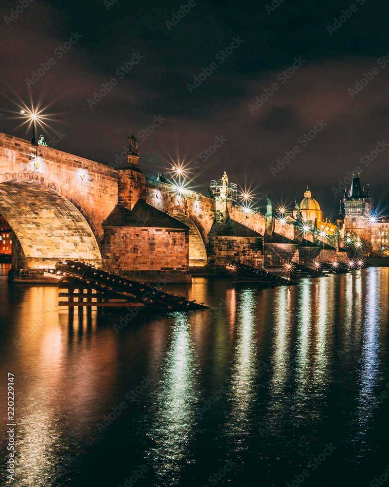 Prague Charles Bridge in night