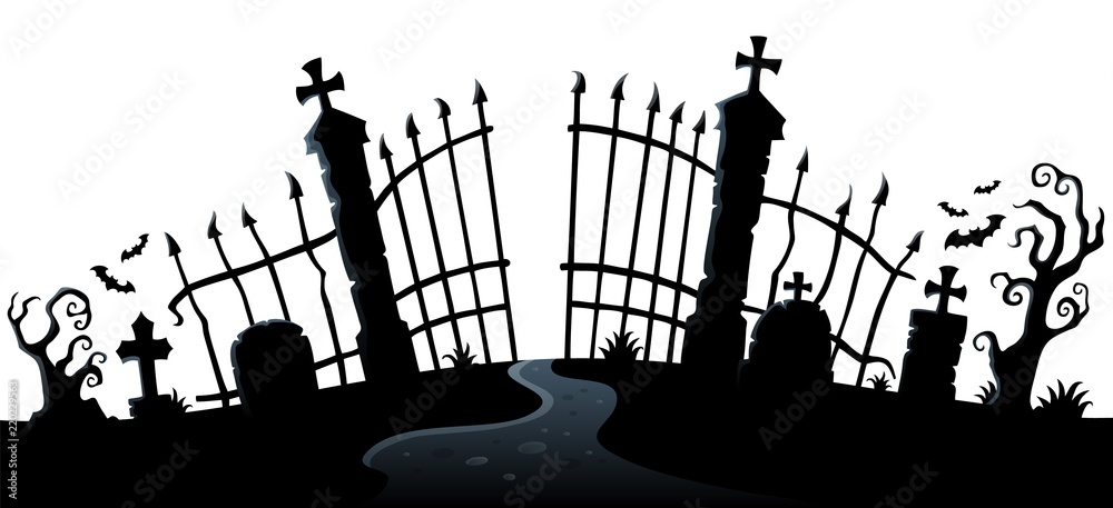 Obraz premium Cemetery gate silhouette theme 2