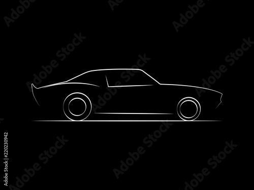 Musclecar side view line illustration