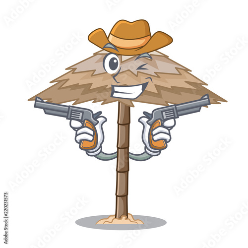 Cowboy beach shelter buildings with palm cartoon