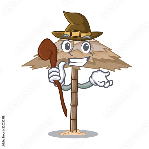 Witch beach shelter under the umbrella cartoon