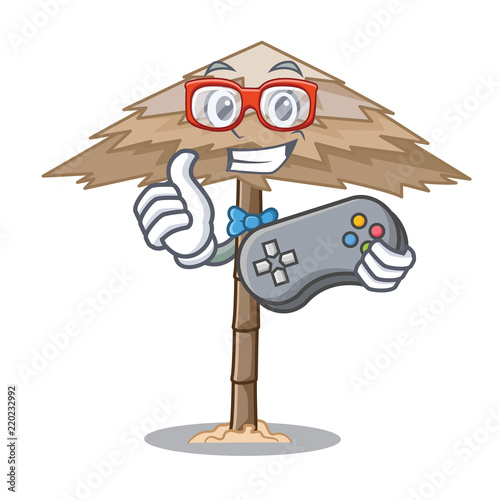 Gamer beach shelter under the umbrella cartoon