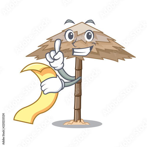 With menu beach shelter under the umbrella cartoon