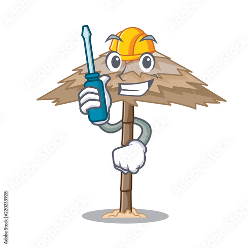 Automotive beautiful beach shelter sand isolated cartoon