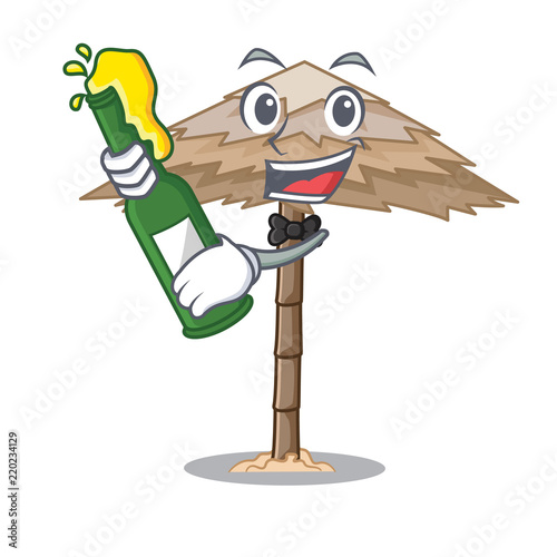 With beer beautiful beach shelter sand isolated cartoon