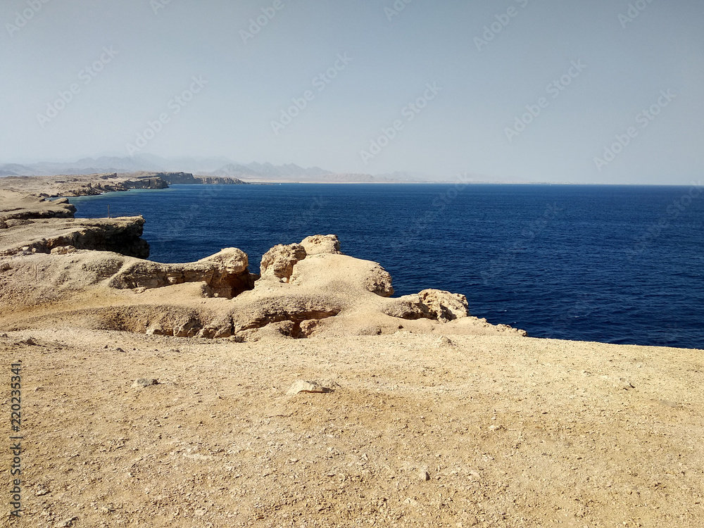 Seascape. Red Sea, mountains, bay. National park Ras Mohammed, Sinai, Egypt.