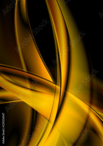 Abstract smooth orange waves on black background