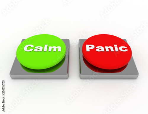 Calm Panic Buttons Show Panicking Or Calmness Counseling . 3d rendered illustration photo