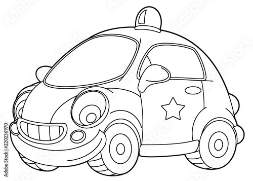 cartoon scene with vector police car - coloring page - illustration for children